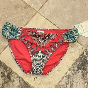 Lucky Brand Red and Green Paisley Bikini Bottoms